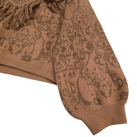 Grey Collective Fringe Sweater Women's Large Brown Long Sleeve Pullover Stretch - Picture 3 of 7